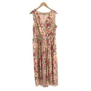 Alexa B Floral Print Embellished Mesh Maxi Dress Long Gown Size 14W 1X Plus Size